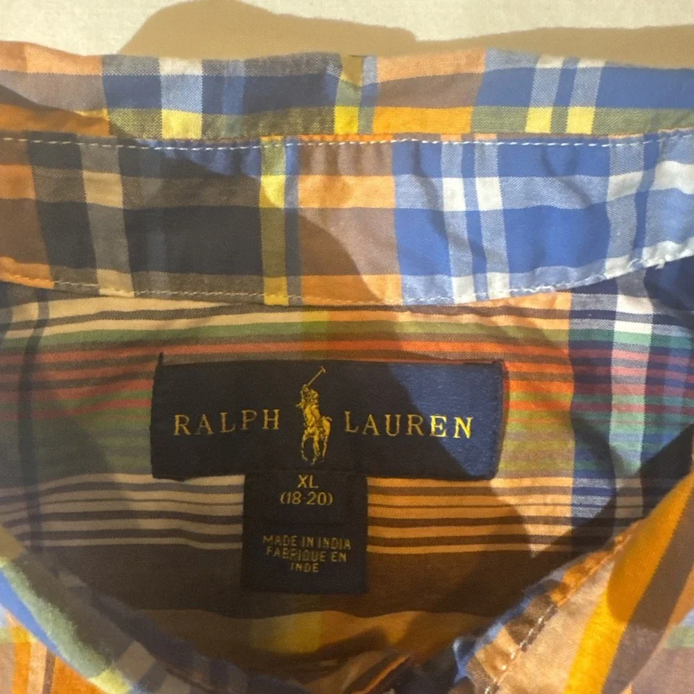 Ralph Lauren 3 Shirt Lot 2-L 14-16 SS White LS Gingham 1-XL 18-20 LS Plaid